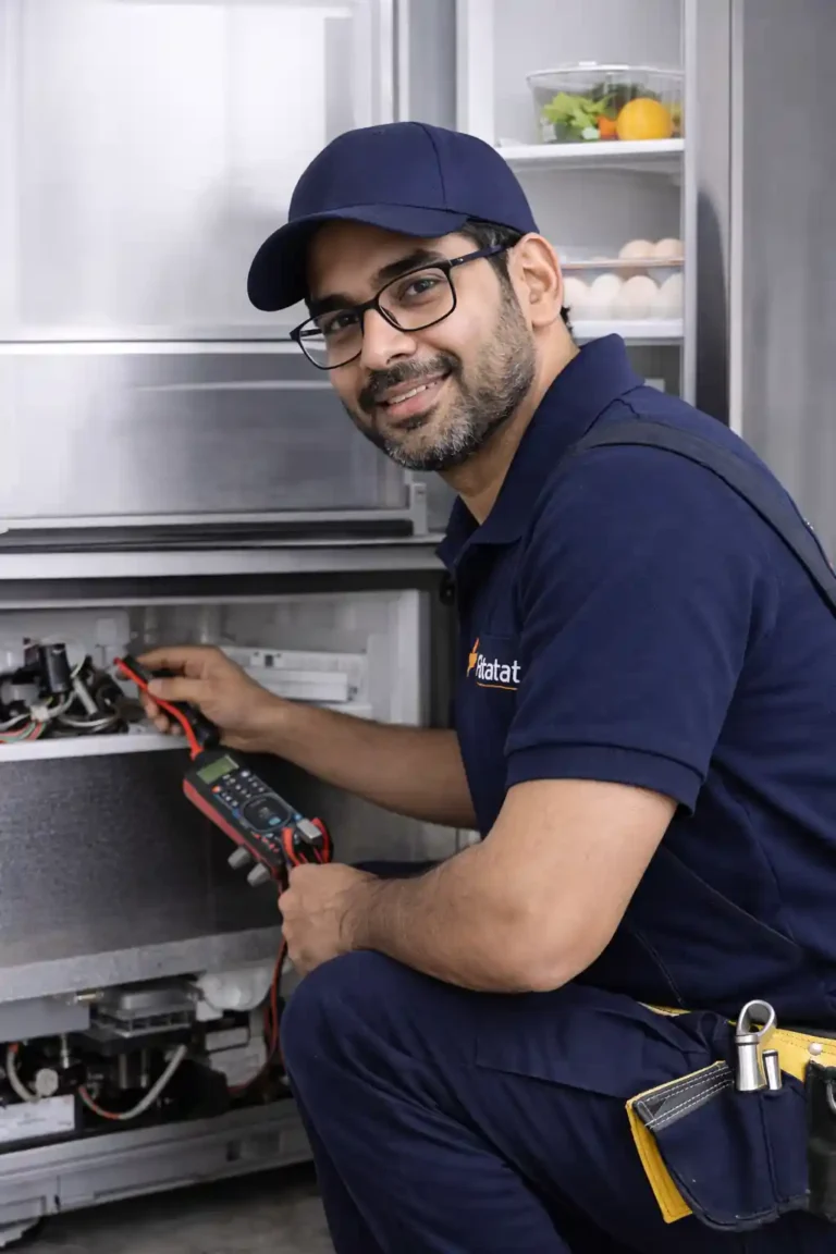Indian technician repairing home appliance in Fatafat uniform