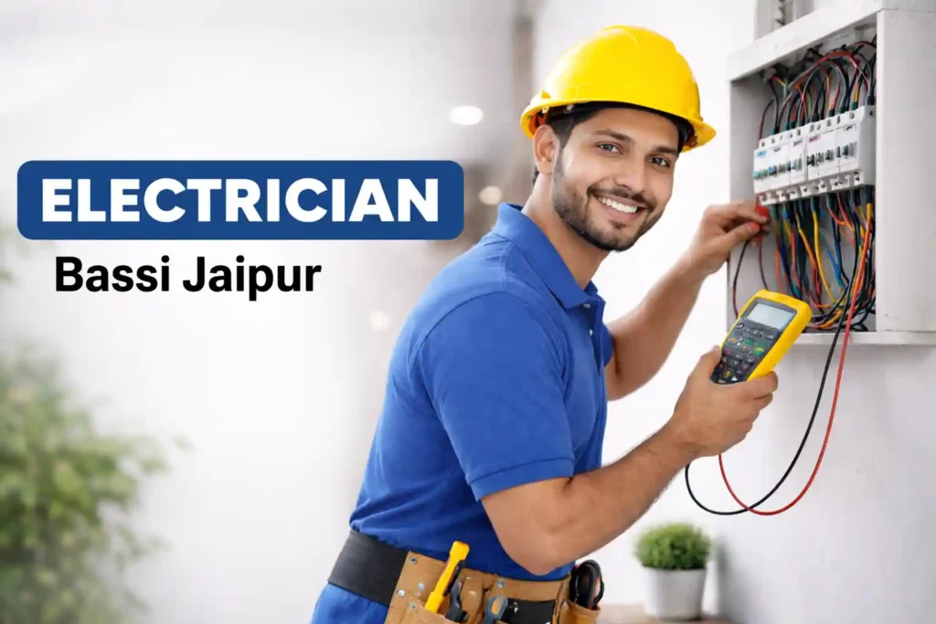 Professional electrician repairing electrical panel in Bassi Jaipur