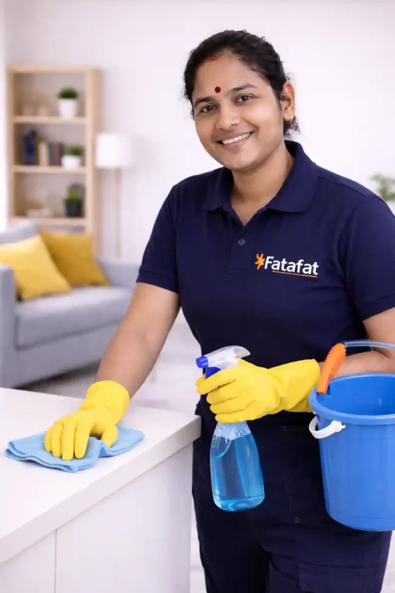 Indian home cleaning worker in Fatafat uniform