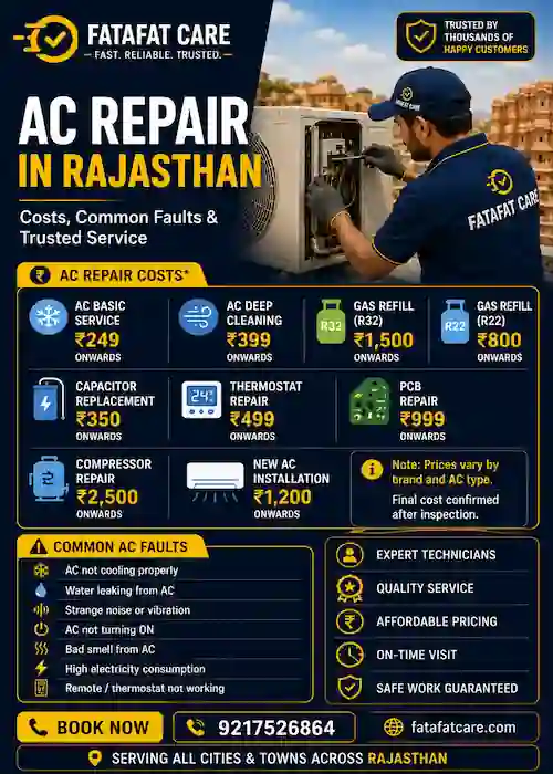 AC repair service costs in Rajasthan 2026 — Fatafat Care price guide