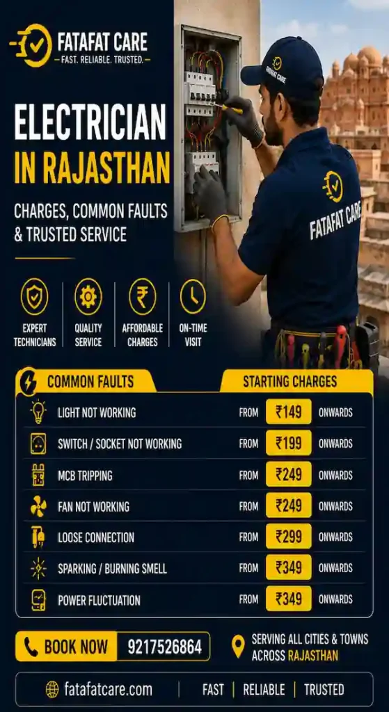 electrician charges in Rajasthan 2026 — Fatafat Care price guide